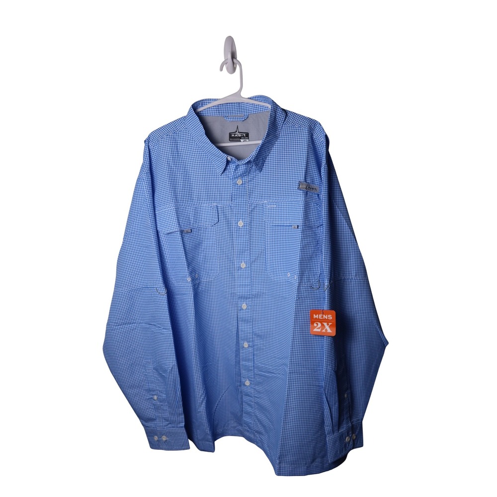 Habit Mens Long Sleeve Fishing Shirt Blue Gingham Ventilated Hiking 2XL‎ NWT